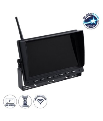 GloboStar® 86069 Έγχρωμη Οθόνη 9" WiFi για Αυτοκινητο - Φορτηγό DC 12-24V - για Σύνδεση έως 4 WiFi Κάμερες 1080P HD Οπισθοπορείας - Μαύρο